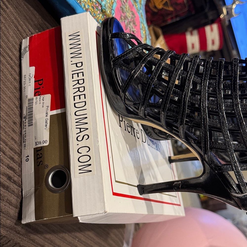 Pierre Dumas Glossy Black Cage Heels